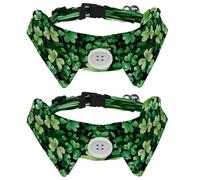 2 Pieces Pets Dog Cat Bowtie Tie, Pets Costume Adjustable Formal Necktie Collar for Cats Small Dogs Puppy Party Accessories, Green Clovers