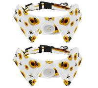2 Pieces Pets Dog Cat Bowtie Tie, Pets Costume Adjustable Formal Necktie Collar for Cats Small Dogs Puppy Party Accessories, Bees Sunflowers