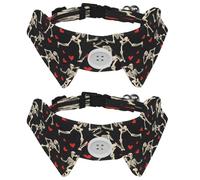 2 Pieces Pets Dog Cat Bowtie Tie, Pets Costume Adjustable Formal Necktie Collar for Cats Small Dogs Puppy Party Accessories, Dance Skeleton Hearts