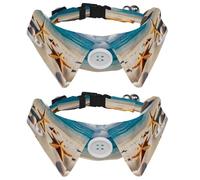 2 Pieces Pets Dog Cat Bowtie Tie, Pets Costume Adjustable Formal Necktie Collar for Cats Small Dogs Puppy Party Accessories, Starfish Coast Sea Shells