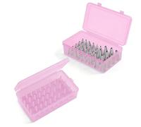2 Pieces Piping Tips Storage Box with 42 Fixed Pins, Piping Tip Organizer Box, Cake Decorating Nozzles Storage Case Container for Baking Tool Home Bakers (Pink)