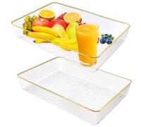 2 Pieces Plastic Deep Serving Tray 8.5 x 12.4 x 1.9 In, Gold Rim Decorative Storage Tray, Clear Dishes Ottoman Platters for Serving Food Party Breakfast Kitchen Bathroom Coffee Table (2 Pieces)