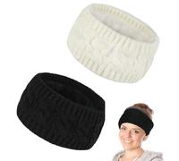 2 Pieces Plus Velvet Headbands, Warm Ear Protection Headbands, Elastic Knitted Headbands, Wide Headbands For Women (Black, White)