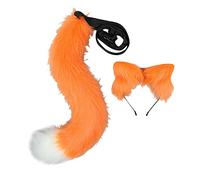 2 Pieces Plush Fox Ears and Tail Set Faux Fur Long Tails Cosplay Party Prop Orange