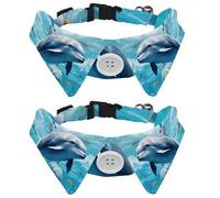 2 Pieces Puppy Collar, Dolphin Holiday Dog Bow Ties, Adjustable Cat Bowties Collar for Small Medium Dogs Cats Pets Rabbits