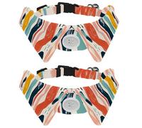 2 Pieces Puppy Collar Modern Abstract Hand Drawn Color Blocks Pattern, Holiday Dog Bow Ties, Adjustable Cat Collar with Bowties for Small Medium Dogs Cats Pets Rabbits