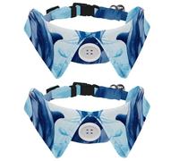 2 Pieces Puppy Collar with Bowtie, Dolphin Adjustable Pet Bow Tie, Dog Bow Tie Collar for Cats Dogs, Comfortable, Soft, Suit Neck 11.2-12.2 IN