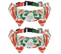 2 Pieces Puppy Collars, Red Green White Marble Texture Velvet Dog Bow tie Collar, Adjustable Formal Pet Tuxedo Bowties for Boy Girls Dogs Cats