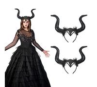 2 Pieces Queen Horns Halloween Evil Headband Black Devil Headdress Maleficent Cosplay Accessories for Halloween Carnival Masquerade Party Photo Props