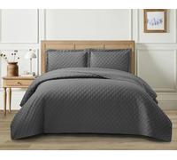 2 Pieces Quilted Bedspread Bed Throws Luxury Embossed Diamond Check Pattern Reversible Quilt Bedspreads Coverlets for Bedroom Decor with Matching Pillow Shams, Quilt Bedding Set (Grey, Single)