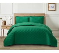 2 Pieces Quilted Bedspread Bed Throws Luxury Embossed Diamond Check Pattern Reversible Quilt Bedspreads Coverlets for Bedroom Decor with Matching Pillow Shams, Quilt Bedding Set (Green, Single)