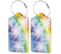 2 Pieces Rainbow Luggage Tags for Women Girls, Beautiful Leather Tags for Luggage with White Flower Pattern, Suitcase Tags with Privacy Cover ID Name Labels