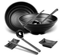 2 Pieces Ramen Bowl Set Japanese Bowls 1020ml Chinese Bowls Noodle Bowl with Chopstick Spoon Dipping Bowl Plastic Large Noodle Ramen Bowl 35 Ounces for Pasta Soup Salad Fruit Birthday Christmas