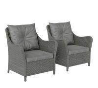 Outsunny 2 Pieces Rattan Garden Chairs, Cushioned Rattan Chairs, Dark Grey, Grey