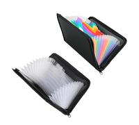 2 Pieces Receipt Organiser Wallet with 13 Pockets, Zippered Receipt Holder & File Folder (8" x 5") - Colour-Coded Budget Planner for Bills, Tickets, Coupons（Black）