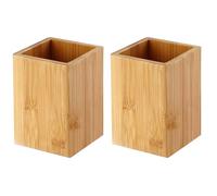 2 Pieces Rectangular Pen Holder, Wooden Pen Holder, Simple Stationery Storage Box, Makeup Brush Storage Box, Desktop Organization Box, Suitable for Home, School, Office