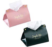 2 Pieces Rectangular Tissue Paper Holder, Tissue Dispenser, Tissue Holder Box, Leather Tissue Box, V Port Design, for Living Room, Bedroom, Office, Bathroom, Car (Pink, Green)