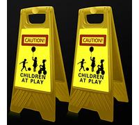 2 Pieces Reflective Kids Playing Sign for Street Slow Down Kids at Play Sign Double Sided 24 Inch Portable Handle Children at Play Warning Board Safety Signs Neighborhood School Park Sidewalk (Yellow)