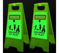 2 Pieces Reflective Kids Playing Sign for Street Slow Down Kids at Play Sign Double Sided 24 Inch Portable Handle Children at Play Warning Board Safety Signs Neighborhood School Park Sidewalk (Green)