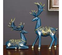 2 Pieces Reindeer Statue Christmas Decoration,Resin Sitting And Standing Deer Statues Elk Sculpture,Holiday Tabletop Christmas Figurine, Blue