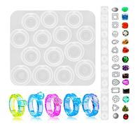 2 Pieces Resin Silicone Ring Molds Jewelry Epoxy Resin Casting Molds with 7 Different Sizes and 14 Different Cut Gem Face Decoration for DIY Making Rings Pendants Crafts
