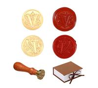 2 Pieces Retro Alphabet Initials Wax Sealing Stamp, Vintage 26 Letters Brass Wax Sealing Stamp with Removable Wooden Handle for Festival Invitations, Cards, Gift Wrapping Decoration-V