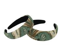 2 Pieces Retro Iris Ethnic Pattern Sage Green Wide Head Bands Hoops for Hair, Thick Padded Women Headbands, Elastic Cute Headband Head Wrap, Wide Top Turban Hair Bands