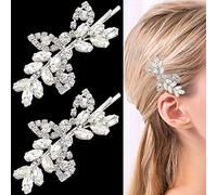 2 Pieces Rhinestone Bridal Hair Clips Leaf Bridal Wedding Hair Pins Crystal Hair Clips Silver Rhinestone Jewelry Barrette for Brides Bridesmaids Flower Girls