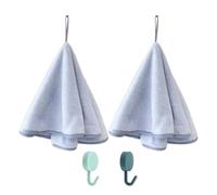 2 Pieces Round Terry Cotton Kitchen Towels, Hooks, Cleaning Rags for Kitchen Utensils (Purple)