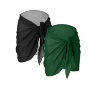 2 Pieces Sarong Coverups for Women Bathing Suit Wrap Swimsuit Skirt Beach Bikini Cover Up Swimwear Chiffon, Black, Green, Medium