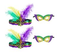 2 Pieces Sequin Feather Hairbands, 2 Pieces Masks, Creative Color Suits, Masquerade Props, Festive Party Costume Accessories.