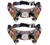 2 Pieces Shirt Style Dog Collar, Abstract Hand Drawn Color Blocks Pattern Adjustable Pet Collars with Bow Tie, Cute Cat Bow Tie Ring for Small Medium Boys Girls Cats Dogs Puppies