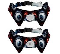 2 Pieces Shirt Style Dog Collars, Halloween Eyeball Adjustable Pet Collar with Bow Tie, Cute Cat Bow Tie Ring for Small Medium Boys Girls Cats Dogs Puppies