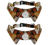 2 Pieces Shirt Style Paw Dog Collar, Butterfly Daisy on Wooden Background Adjustable Bow tie Dog Collar, Elegant Pet Bowties for Small Puppy and Cats, Length 11.2-12.2 Inches