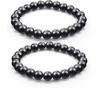 2 Pieces Shungite Bracelet With 8 Mm Shungite Beads Emf Crystal Protection Crystal Energy Stretchy Stones Bracelets For Men Women