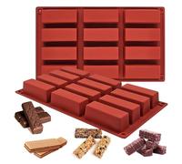 2 Pieces Silicone Granola Bar Moulds,12 Cavity Rectangle Silicone Granola Bar Moulds,Cavity Chocolate Moulds,Energy Cereal Bars Mould,BPA Free Silicone Moulds,for Truffles,Chocolate,Brownies,Soap
