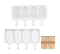 2 Pieces Silicone Ice Cream Moulds 4 Cavity, Ice Lolly Moulds Makers, Cakesicle Cake Pop Moulds, Frozen Dessert Chocolate Popsicle Tray Molds Moulds with 50 Sticks