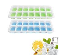 2 Pieces Silicone Ice Cubes with Lid, 14 Compartment Square Ice Cube Tray Space Saving Stackable and Easy Removal, Green+Blue