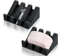 2 Pieces Silicone Soap Dish Self Draining Soap Dish Shower Waterfall Bar Soap Holder Tray with Drain Soap Saver for Kitchen Bathroom Accessories (Black)