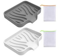 2 Pieces Silicone Soap Holder with 2 Pieces Foaming Net, Bathroom Soap Dish with Drain Soap Dish, Non-slip Design Soap Dish, Suitable for Bathroom, Kitchen
