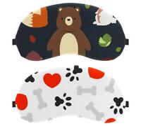 2 Pieces Sleep Mask, Bone and Dog Footprint Pattern Completely Block Out Light Eye Mask for Side Sleeper, Zero Eye Pressure Night Blindfold, Adjustable Eye Shade Cover