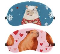 2 Pieces Sleep Mask, Capybaras with Pink Heart Pattern Light Blocking Sleeping Eye Mask for Women Men, Night Blindfold, Breathable Eye Mask Cover