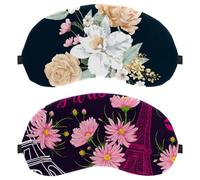 2 Pieces Sleep Mask, Completely Block Out Light Eye Mask for Side Sleeper, Paris Eiffel Tower Floral Pattern Zero Eye Pressure Night Blindfold, Adjustable Eye Shade Cover