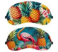 2 Pieces Sleep Mask, Completely Block Out Light Eye Mask for Side Sleeper, Summer Flamingo Pineapple Leaves Zero Eye Pressure Night Blindfold, Adjustable Eye Shade Cover