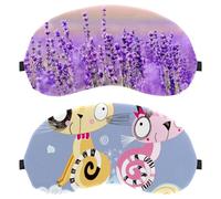 2 Pieces Sleep Mask, Completely Block Out Light Eye Mask for Side Sleeper, Valentine's Day Cartoon Cat Couple Zero Eye Pressure Night Blindfold, Adjustable Eye Shade Cover