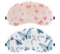 2 Pieces Sleep Mask, Completely Block Out Light Eye Mask for Side Sleeper, Zero Eye Pressure Night Blindfold, Hand Painted Butterflies Flowers Adjustable Eye Shade Cover