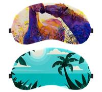 2 Pieces Sleep Mask, Completely Block Out Light Eye Mask for Side Sleeper, Zero Eye Pressure Night Blindfold, Tropical Beach Landscape Adjustable Eye Shade Cover