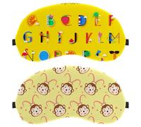 2 Pieces Sleep Mask, Completely Block Out Light Eye Mask for Side Sleeper, Zero Eye Pressure Night Blindfold, Crooked Monkey Pattern Yellow Adjustable Eye Shade Cover