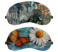 2 Pieces Sleep Mask Cover, Eye Mask for Men Women, Butterfly with Daisy on Wooden Background Breathable Sleeping Eye Masks, Zero Eye Pressure for Sleeping