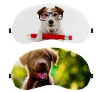 2 Pieces Sleep Mask Cover, Eye Mask for Men Women, Cute Black Little Dog Happy Sunshine Breathable Sleeping Eye Masks, Zero Eye Pressure for Sleeping